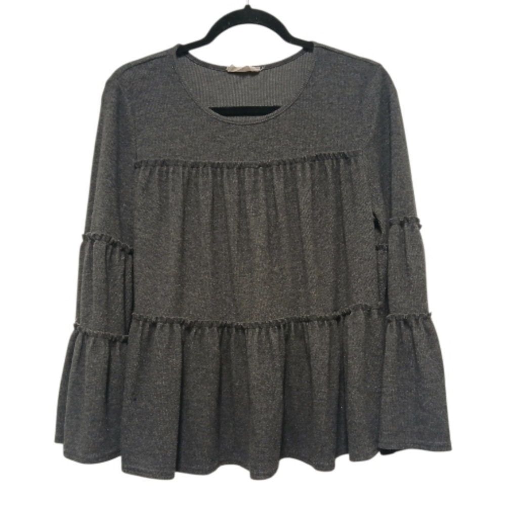 Altar'd State Charcoal Ruffle Tiered Blouse